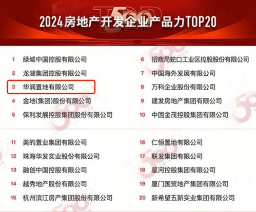 2024房地产开发企业产品力top20榜单发布 华润置地位列第三