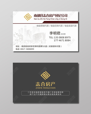 白色简约招商代理房产名片